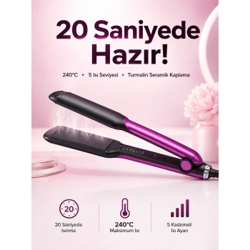 Saç Düzleştirici Isı Ayarlı Seramik Kaplama Döner Kablo Yıpranma Karşıtı