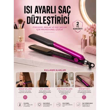 Saç Düzleştirici Isı Ayarlı Seramik Kaplama Döner Kablo Yıpranma Karşıtı