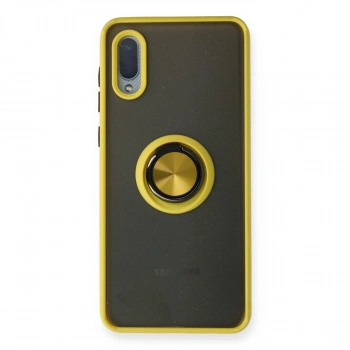 Samsung Galaxy A02 Kılıf Montreal Yüzüklü Silikon Kapak - Sarı