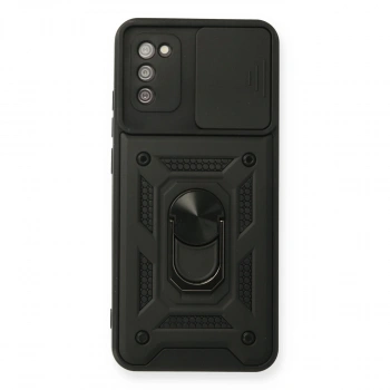 Samsung Galaxy A02s Kılıf Pars Lens Yüzüklü Silikon - Siyah