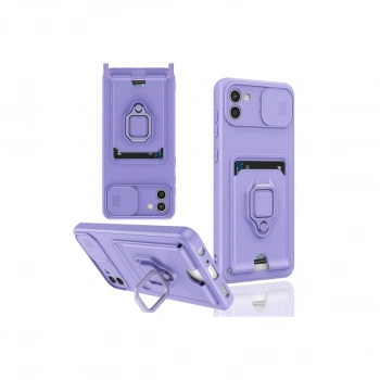 Samsung Galaxy A03 Kılıf Zuma Kartvizitli Yüzüklü Silikon - Lila