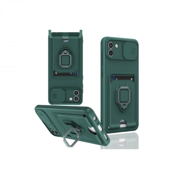 Samsung Galaxy A03 Kılıf Zuma Kartvizitli Yüzüklü Silikon - Yeşil