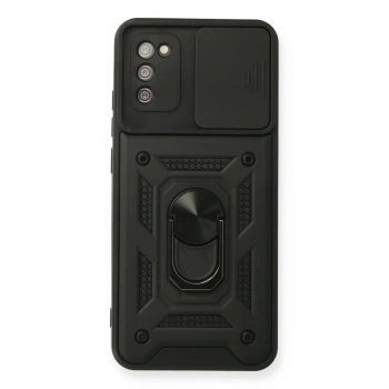 Samsung Galaxy A03s Kılıf Pars Lens Yüzüklü Silikon - Siyah