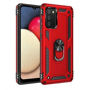 Samsung Galaxy A03s Kılıf Sofya Yüzüklü Silikon Kapak - Kırmızı