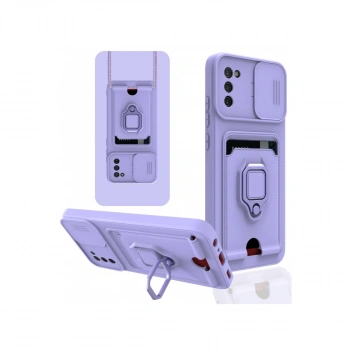 Samsung Galaxy A03s Kılıf Zuma Kartvizitli Yüzüklü Silikon - Lila