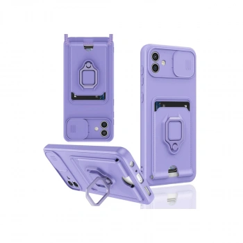 Samsung Galaxy A05 Kılıf Zuma Kartvizitli Yüzüklü Silikon - Lila