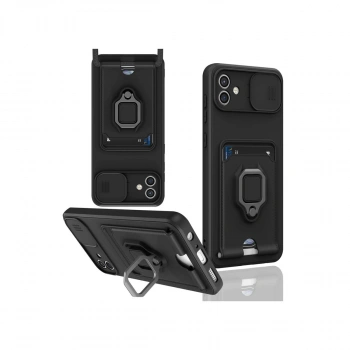 Samsung Galaxy A05 Kılıf Zuma Kartvizitli Yüzüklü Silikon - Siyah