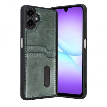 Samsung Galaxy A07 4g Sara Kartvizitli Deri Kılıf - Yeşil