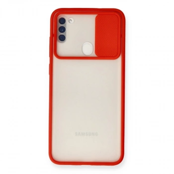 Samsung Galaxy A11 Kılıf Palm Buzlu Kamera Sürgülü Silikon - Kırmızı