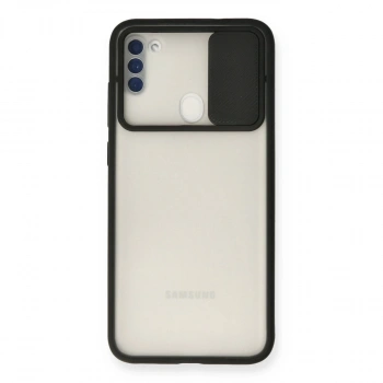 Samsung Galaxy A11 Kılıf Palm Buzlu Kamera Sürgülü Silikon - Siyah