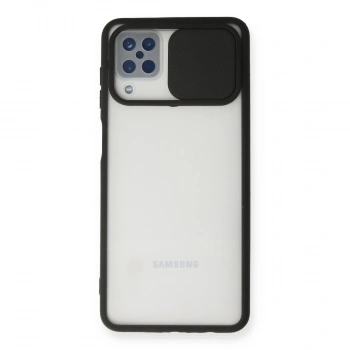 Samsung Galaxy A12 Kılıf Palm Buzlu Kamera Sürgülü Silikon - Siyah