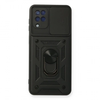 Samsung Galaxy A12 Kılıf Pars Lens Yüzüklü Silikon - Siyah