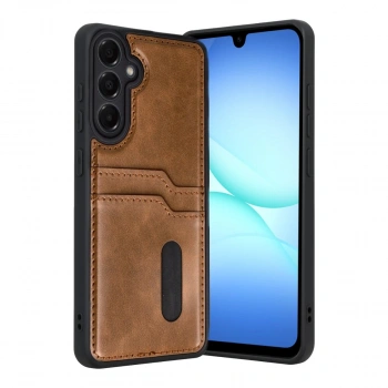 Samsung Galaxy A17 5g Sara Kartvizitli Deri Kılıf - Taba