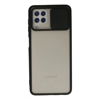 Samsung Galaxy A22 Kılıf Palm Buzlu Kamera Sürgülü Silikon - Siyah