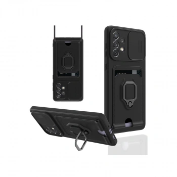 Samsung Galaxy A33 5g Kılıf Zuma Kartvizitli Yüzüklü Silikon - Siyah