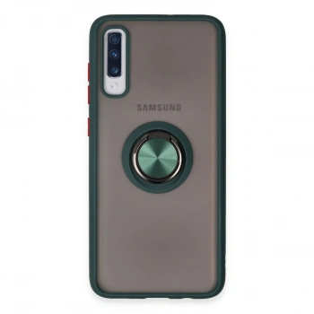 Samsung Galaxy A70 Kılıf Montreal Yüzüklü Silikon Kapak - Yeşil