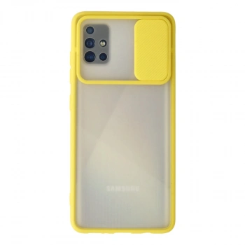 Samsung Galaxy A71 Kılıf Palm Buzlu Kamera Sürgülü Silikon - Sarı