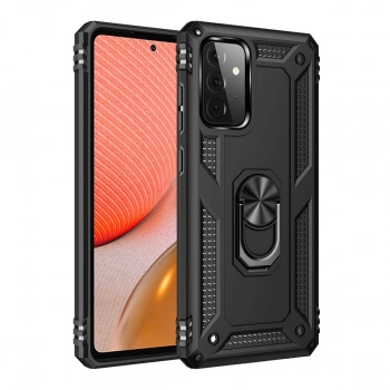 Samsung Galaxy A72 Kılıf Sofya Yüzüklü Silikon Kapak - Siyah