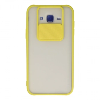 Samsung Galaxy J7 Kılıf Palm Buzlu Kamera Sürgülü Silikon - Sarı