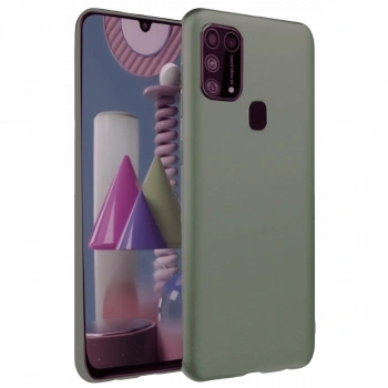 Samsung Galaxy M31 Kılıf Nano İçi Kadife Silikon - Koyu Yeşil