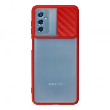 Samsung Galaxy M52 5g Kılıf Palm Buzlu Kamera Sürgülü Silikon - Kırmızı