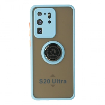 Samsung Galaxy S20 Ultra Kılıf Montreal Yüzüklü Silikon Kapak - Buz Mavi