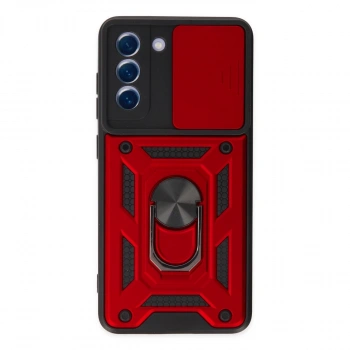Samsung Galaxy S21 Fe Kılıf Pars Lens Yüzüklü Silikon - Kırmızı