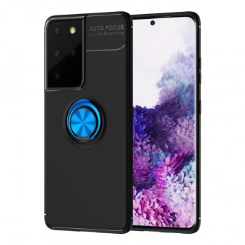 Samsung Galaxy S21 Ultra Kılıf Range Yüzüklü Silikon - Siyah-mavi