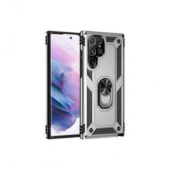 Samsung Galaxy S21 Ultra Kılıf Sofya Yüzüklü Silikon Kapak - Gümüş