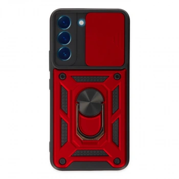 Samsung Galaxy S22 Kılıf Pars Lens Yüzüklü Silikon - Kırmızı