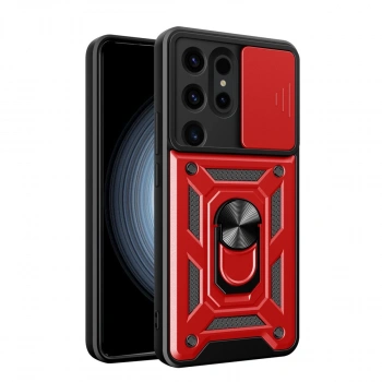 Samsung Galaxy S24 Ultra Kılıf Pars Lens Yüzüklü Silikon - Kırmızı