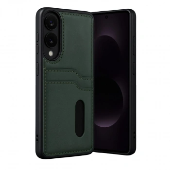 Samsung Galaxy S25 Edge Sara Kartvizitli Deri Kılıf - Koyu Yeşil