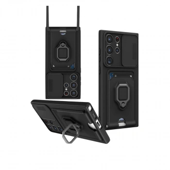 Samsung Galaxy S25 Ultra Kılıf Zuma Kartvizitli Yüzüklü Silikon - Siyah