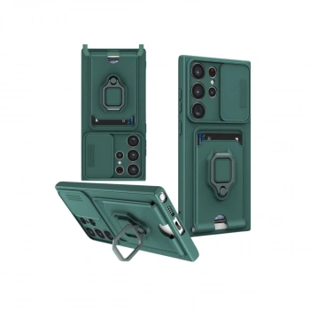 Samsung Galaxy S25 Ultra Kılıf Zuma Kartvizitli Yüzüklü Silikon - Yeşil