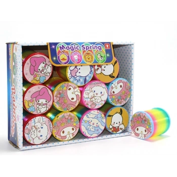 Sanrio Karakterli Magic Spring Stres Yayı - Standlı Gökkuşağı Renkli Oyuncak Seti 12li Alk3988