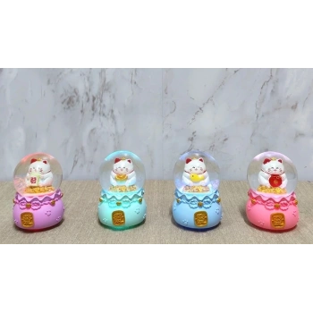 Şans Kedisi Işıklı Kar Küresi Alk4914