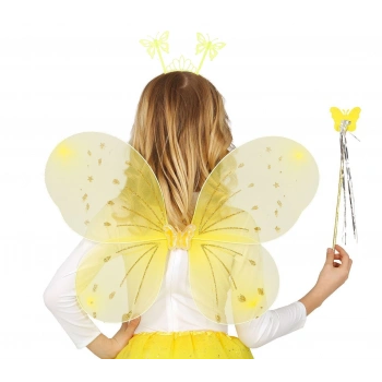 Sarı Kelebek Erkek-kız Seti – 50 Cm Kelebek Kanadı, Taç Ve Asa