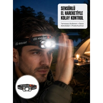 Şarj Edilebilir Led Far Hareket Sensörlü 5 Modlu Outdoor Yeni Nesil