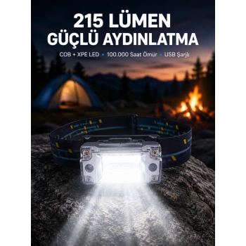 Şarj Edilebilir Led Kafa Feneri 215 Lümen Xpe Cob Güçlü Aydınlatma