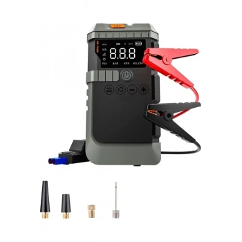 Şarjlı 12.000 Mah Taşınabilir Çanta Araç Akü Şarj Takviyeli Işıklı Hava Kompresörü Powerbankli