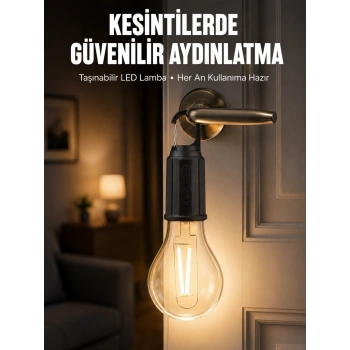 Şarjlı Aydınlatma Ampul Tasarımlı Ambians Işık Askılı Kamp Lambası
