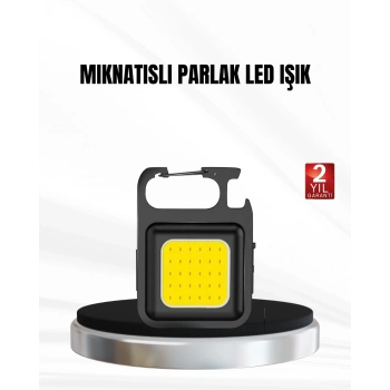 Şarjlı Cob Led Anahtarlık Fener – 4 Modlu, Manyetik Ve Katlanabilir Standlı