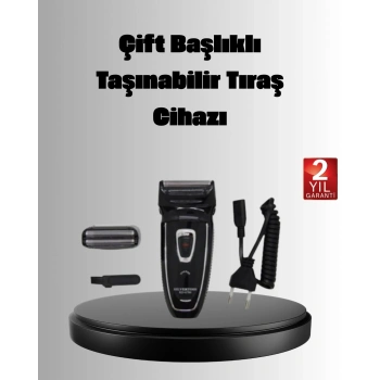 Şarjlı Kablosuz Tıraş Makinesi Çift Başlık Kuru Tıraş Ergonomik Taşınabilir
