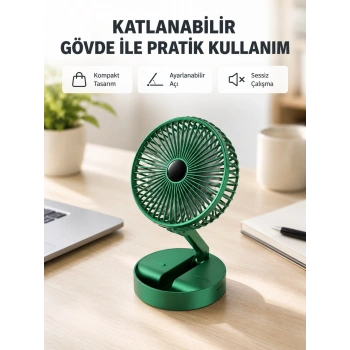 Şarjlı Katlanabilir Mini Fan – 3 Kademe Hız Ayarı, Taşınabilir Tasarım