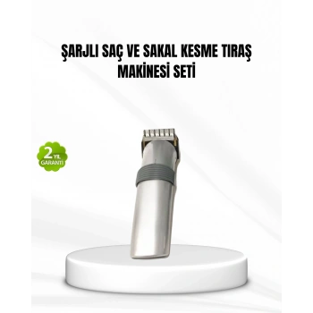 Şarjlı Saç Ve Sakal Kesme Makinesi – Paslanmaz Çelik Bıçak, Ayarlanabilir Başlık