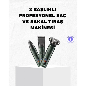 Şarjlı Ve Kablosuz 3 Başlıklı Profesyonel Bakım Seti – Saç, Sakal, Burun Ve Kulak Düzeltici