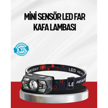 Sensörlü Led Kafa Lambası Kırmızı Beyaz Işık Ayarlanabilir