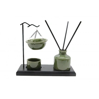 Seramik Buhurdanlık & Oda Kokusu Difüzör Seti – 3lü