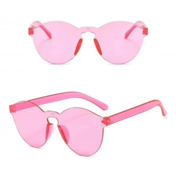 Sert Mika Oval Şekilli Çerçevesiz Pembe Gözlük Retro Parti 5x14 Cm