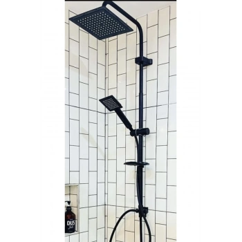 Siyah Kare Duş Seti, Tepe Yağmurlama Duş Başlığı, Ekstra Büyük Robot Duş Sistemi